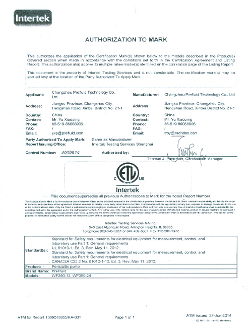 ETL certification-WF350
